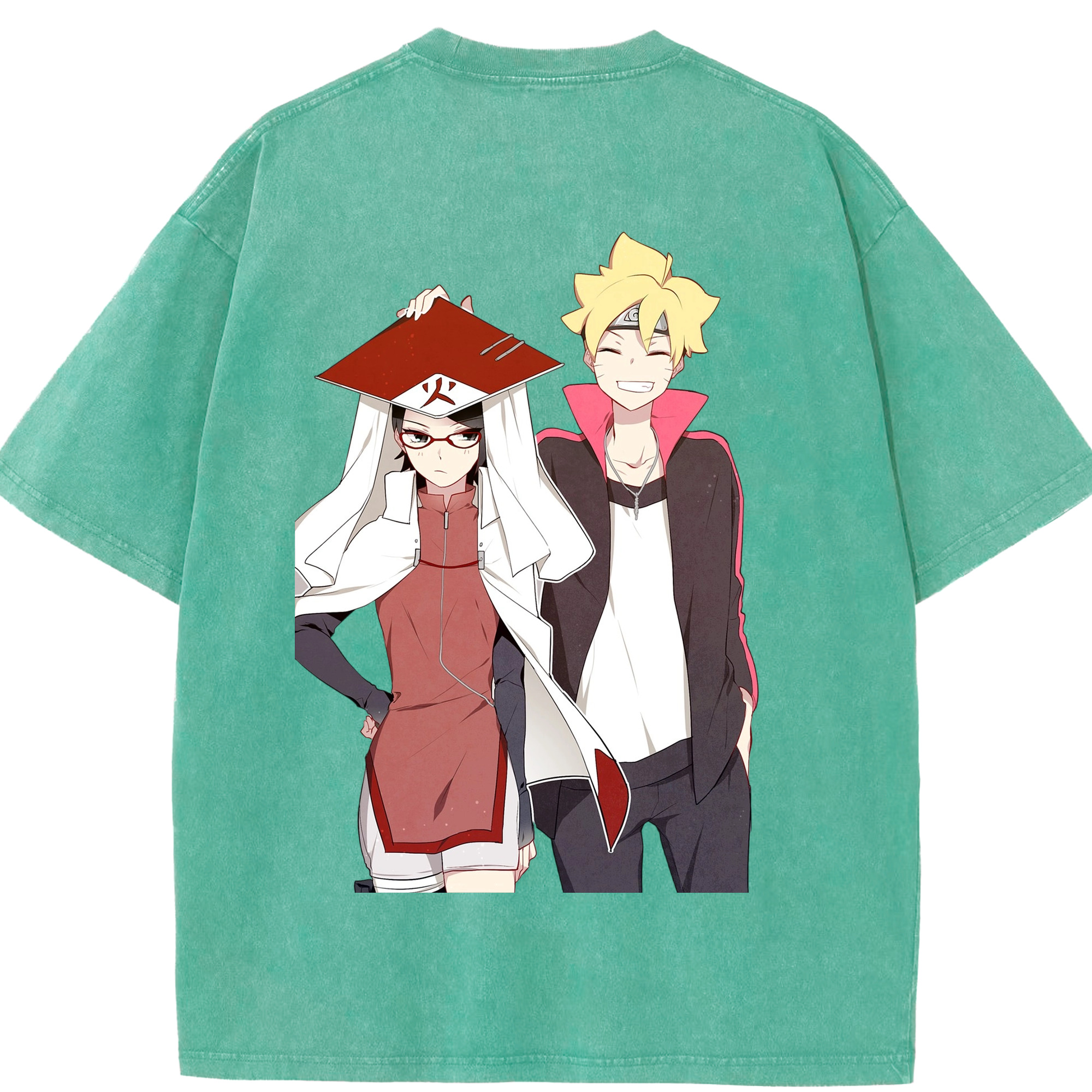 （画像用） NARUTO -ナルト- うちは サラダ Uchiha Sarada 綿100% ヴィンテージ風 半袖Tシャツ（背面プリント）